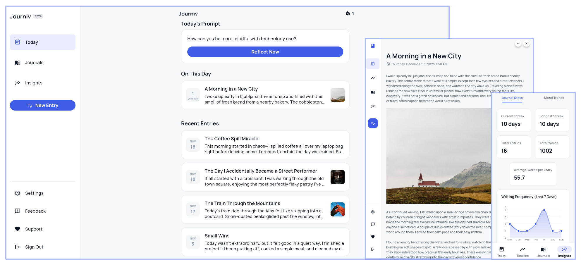 Journiv Dashboard Screenshot (Light Mode)